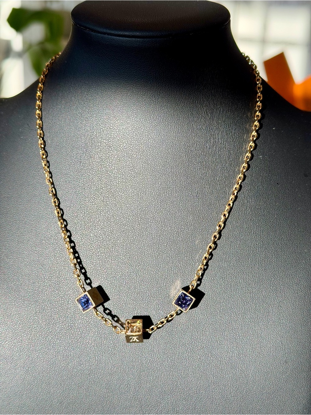 Louis Vuitton Gamble Station Necklace with Blue and Clear Crystals
